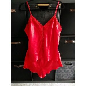90s Intimates Red Satin Camisole Top & Shorts Lingerie Lace SEXY Erika Taylor